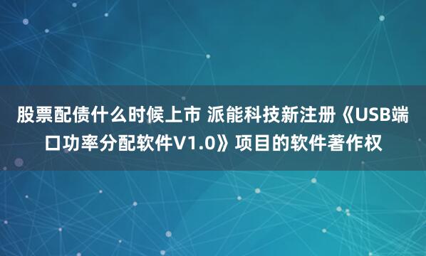 股票配债什么时候上市 派能科技新注册《USB端口功率分配软件V1.0》项目的软件著作权