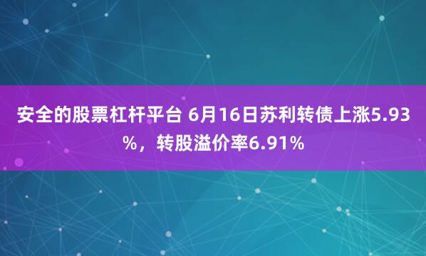 安全的股票杠杆平台 6月16日苏利转债上涨5.93%，转股溢价率6.91%